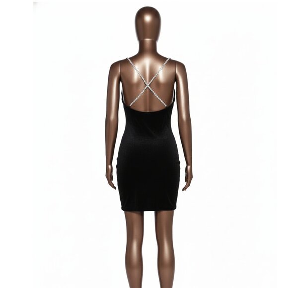 H&M Velvet Rhinestone Strap Mini Dress – Black Crisscross Back Size S - Picture 2 of 8
